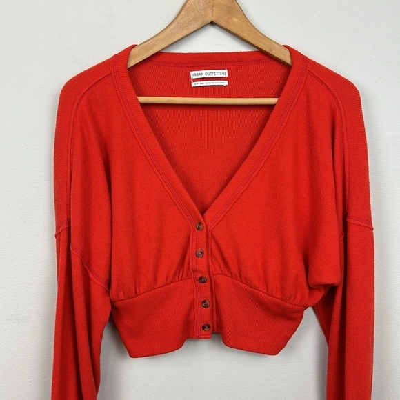 Urban Outfitters Red Farley Button Up Top Cropped Cardigan Sz S - Picture 7 of 11